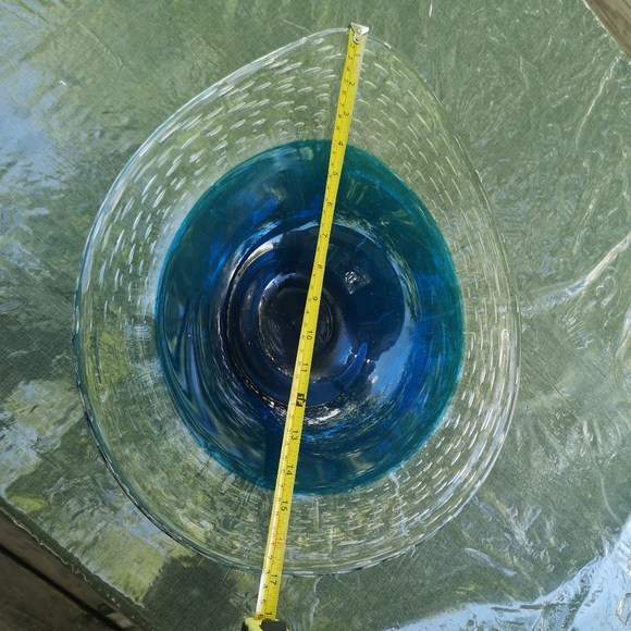 Blue Clear Air Infused Art Glass 17” Decorative Drop Shape Bowl/ Centerpiece - Picture 7 of 8